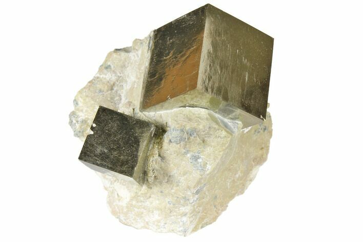 Two Natural Pyrite Cubes In Rock - Navajun, Spain #118248